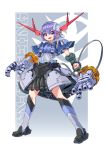  1girl absurdres ag_00000 character_name clenched_hand gundam highres mecha_musume mobile_suit_gundam open_hands open_mouth personification purple_eyes purple_hair short_hair solo zeong 