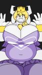  9:16 anthro asgore_dreemurr big_breasts blush boss_monster bovid breasts caprine cleavage clothed clothing crossgender curvy_figure female fur goat hair hi_res horn huge_breasts long_ears looking_at_viewer mammal mtf_crossgender on_glass robertge solo undertale video_games voluptuous white_body white_fur wide_hips 