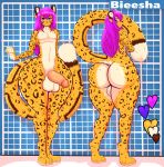  balls bieesha big_balls big_butt big_penis butt cheetah curvaceous curvy_figure felid feline genitals girly hair hi_res makarimorph male mammal model_sheet penis pink_hair solo spots voluptuous wide_hips 