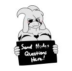  anthro asriel_dreemurr asriel_dreemurr_(god_form) big_breasts blush bovid breasts bust_portrait caprine claws clothed clothing convenient_censorship crossgender embarrassed english_text fangs female floppy_ears goat hair hair_over_eye heart_marking horn looking_away mammal markings mtf_crossgender one_eye_obstructed portrait robertge sign solo text topless undertale video_games 