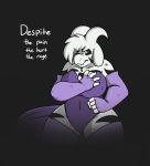  anthro asriel_dreemurr_(god_form) big_breasts black_sclera boss_monster bovid breasts bruised caprine cleavage clothed clothing crossgender curvy_figure english_text female fur goat hair heart_marking horn huge_breasts long_ears mammal markings mtf_crossgender robertge solo text undertale video_games voluptuous white_body white_fur wide_hips 