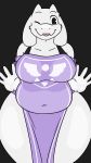  9:16 anthro big_breasts boss_monster bovid breasts caprine clothed clothing female fur goat hi_res horn long_ears looking_at_viewer mammal on_glass robertge smile solo tongue tongue_out toriel undertale video_games white_body white_fur wide_hips 