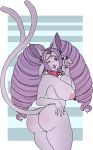  anthro big_breasts big_butt breasts butt collar demonnyuu eeveelution espeon female fur gesture hair hi_res lips looking_at_viewer nintendo nipple_piercing nipple_ring nipples nude one_eye_closed piercing pink_body pink_fur pok&eacute;ball pok&eacute;mon pok&eacute;mon_(species) presenting presenting_hindquarters purple_hair smile solo thick_thighs v_sign video_games 