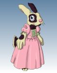  anthro blue_eyes bow clothing dress eukayoticprokaryote female frilly frilly_clothing gown hi_res lagomorph leporid mammal patch_(disambiguation) rabbit smile whiskers 