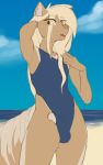  absurd_res anthro beach bulge clothed clothing crossdressing digital_media_(artwork) fur futaku genitals girly hair hi_res looking_at_viewer male mammal one-piece_swimsuit outside penis poking_out rodent sciurid seaside sky solo standing swimwear tree_squirrel water 