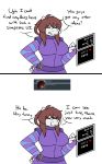  &lt;3 alternate_species anthro big_breasts boss_monster bovid breasts brown_hair caprine clothed clothing comic english_text female fur goat grumpy hair hi_res horn huge_breasts long_ears mammal protagonist_(undertale) ring robertge simple_background solo text undertale video_games white_background white_body white_fur 