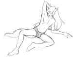  anthro barefoot briefs bulge clothed clothing colored_underwear hair long_hair lying male navel pretty_cure simple_background sketch skinny_male solo thegreatmatsutzu topless underwear white_background wolfrun 