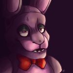  1:1 2020 animatronic anthro bonnie_(fnaf) bow_tie five_nights_at_freddy&#039;s half-closed_eyes itsjustpurple lagomorph leporid looking_at_viewer machine male mammal narrowed_eyes open_mouth purple_background purple_body purple_eyes rabbit red_bow_tie ribbons robot signature simple_background solo teeth video_games whiskers white_sclerea 