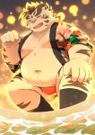  2020 absurd_res anthro asian_clothing belly blush bulge clothing east_asian_clothing eyes_closed felid fundoshi happi_(clothing) hi_res japanese_clothing kemono licho_(tas) male mammal moobs navel nipples overweight overweight_anthro overweight_male pantherine ptcmtr solo tiger tokyo_afterschool_summoners underwear video_games 