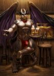  absurd_res alcohol anthro asian_clothing bar beer beverage chair claws clothing digitigrade drackonthanri dragon east_asian_clothing fundoshi furniture hi_res horn intersex japanese_clothing male nviek5 pawpads scales solo underwear waiter wings 