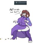  alternate_species anthro big_breasts boss_monster bovid breasts brown_hair caprine clothing english_text female footwear fur goat hair high_heels horn huge_breasts long_ears mammal protagonist_(undertale) ring robertge shoes simple_background solo text undertale video_games white_background white_body white_fur 