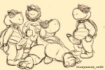  3_toes 4_fingers anthro balls bodily_fluids boshi bukkake butt choker claws clothing cum dizzysauce_nsfw eyewear fangs feet fingers footwear footwear_only genital_fluids genitals group hi_res jewelry koopa koopa_troopa looking_at_viewer male male/male mario_bros mostly_nude necklace nintendo paper_mario reptile scalie shoes shoes_only sketch smile smirk sunglasses super_mario_rpg_legend_of_the_seven_stars toes turtle video_games yoshi 