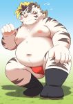  2020 absurd_res anthro asian_clothing belly blush bulge clothing east_asian_clothing felid fundoshi fur hi_res japanese_clothing kemono licho_(tas) male mammal moobs navel nipples overweight overweight_anthro overweight_male pantherine ptcmtr solo tiger tokyo_afterschool_summoners underwear video_games white_body white_fur 