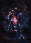  anthro black_body blue_body breasts cosmic_background cosmic_being cosmic_hair ethereal_hair eyes_closed featureless_breasts felid female hair long_hair mammal navel nude pantherine pseudo_hair red_body safiru solo space standing star whiskers 