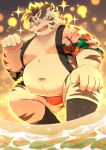  2020 absurd_res anthro asian_clothing belly bulge clothing east_asian_clothing felid fundoshi happi_(clothing) hi_res japanese_clothing kemono licho_(tas) male mammal moobs navel nipples overweight overweight_anthro overweight_male pantherine ptcmtr solo tiger tokyo_afterschool_summoners underwear video_games water 