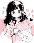  aikatsu! aikatsu!_(series) blush cup food fruit holding holding_cup kiriya_aoi long_hair ponpogo simple_background strawberry sweater 