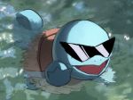  asteroid_ill gen_1_pokemon kamina_shades no_humans open_mouth partially_submerged pokemon pokemon_(anime) pokemon_(classic_anime) pokemon_(creature) ripples smile squirtle squirtle_squad starter_pokemon sunglasses swimming water 
