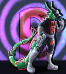  2020 abstract_background anthro anthrofied boots bulge clothing corruption digital_drawing_(artwork) digital_media_(artwork) dragon footwear hi_res kippz legendary_pok&eacute;mon long_tail looking_at_viewer male muscular muscular_anthro muscular_male nintendo pok&eacute;mon pok&eacute;mon_(species) pok&eacute;morph rayquaza scalie signature simple_background solo spiral spiral_background story story_in_description team_rocket video_games 
