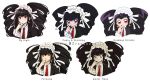  1girl bangs big_hair bishoujo_senshi_sailor_moon black_hair black_nails celestia_ludenberck closed_mouth copyright_name criis-chan danganronpa danganronpa_1 drill_hair english_commentary long_hair multiple_style_parody multiple_views nail_polish necktie ojamajo_doremi panty_&amp;_stocking_with_garterbelt parody persona red_neckwear ribbon simple_background smile soejima_shigenori_(style) style_parody takeuchi_naoko_(style) twin_drills white_ribbon 