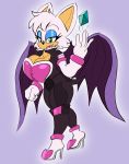  armwear big_breasts breasts chiropteran cleavage clothed clothing elbow_gloves female footwear gem gloves handwear hi_res high_heels looking_at_viewer mammal rouge_the_bat shoes solo solratic sonic_the_hedgehog_(series) wings 