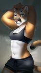  2020 9:16 anthro breasts clothed clothing cougar digital_media_(artwork) eyebrows eyelashes felid feline female green_eyes mammal midriff navel solo standing tasanko 