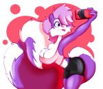  anthro big_breasts bottomwear breasts cellphone clothing crop_top female fifi_la_fume hair hair_over_eye hi_res leaning leaning_forward mammal mephitid midriff one_eye_obstructed phone selfie shirt shorts skunk solo solratic tiny_toon_adventures tongue tongue_out topwear warner_brothers 