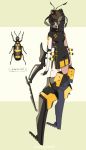  1girl antennae beetle beetle_girl black_dress black_gloves black_hair bug china_dress chinese_clothes dress fingerless_gloves full_body gloves insect long_hair mecha_musume original short_sleeves solo zenmaibook 