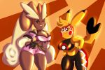  3:2 big_breasts breasts cleavage clothed clothing cosplay_pikachu_(costume) duo female kanna_(joaoppereiraus) lopunny mask midriff nintendo one_eye_closed pikachu pikachu_libre pok&eacute;mon pok&eacute;mon_(species) solratic sports_mask sportswear video_games wink wrestling_mask 
