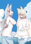  :3 anonymous_artist anthro big_breasts blush breasts butt canid canine clothed clothing cloud duo edit facial_markings female fox fur genitals gesture grey_hair hair head_markings hi_res high_school_inari_tamamo-chan hime_cut kemono long_hair looking_at_viewer mammal markings mehajiki mostly_nude nipples nude osaki_fushimi outside partially_submerged pawpads pointing pussy red_eyes red_markings sea shirt side_mouth side_view sky smile t-shirt tamamo-chan&#039;s_a_fox tamamo_fushimi tongue tongue_out topwear translucent translucent_clothing translucent_shirt translucent_topwear water wet wet_clothing wet_shirt wet_topwear white_body white_fur white_hair yuuki_ray 