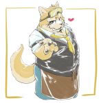  &lt;3 anthro apron canid canine canis clothing domestic_dog exe_exem eyewear facial_hair fur goggles live-a-hero male mammal mustache necktie procy short_stack slightly_chubby solo topwear vest yellow_body yellow_fur 