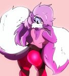  anthro butt_pose female fifi_la_fume hair hair_over_eye hi_res looking_at_viewer looking_back mammal mephitid one_eye_obstructed pose skunk solo solratic tiny_toon_adventures warner_brothers yoga_pants 