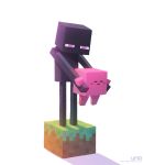  2020 ambiguous_gender biped black_body blush carrying crossover digital_media_(artwork) dirt duo enderman eyes_closed grass hi_res humanoid kirby kirby_(series) minecraft mouthless nintendo not_furry pink_body purple_eyes simple_background standing text uno_yuuji url video_games waddling_head white_background 