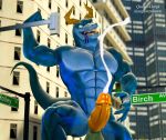  3d_(artwork) abs anthro athletic athletic_male big_penis blue_body bodily_fluids city cityscape cum cumshot digital_media_(artwork) dragon ejaculation excessive_cum fangs genital_fluids genitals growth horn huge_penis humanoid hyper hyper_genitalia hyper_penis lizard looking_up macro male male_focus muscular pecs penis pose queen-corgi raised_tail reptile scales scalie size_difference size_transformation solo solo_focus source_filmmaker tall tongue tongue_out transformation 