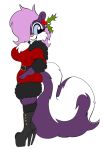  anthro big_breasts breasts clothing female fifi_la_fume footwear hair hair_over_eye high_heels holly_(plant) knee_boots mammal mephitid one_eye_obstructed plant shoes skunk solo solratic tiny_toon_adventures warner_brothers 