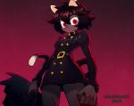  2020 anthro belt black_cat_(colo) blood blood_on_claws bodily_fluids clothing colo corpse death domestic_cat dress felid feline felis female hair hi_res mammal military_uniform red_background red_eyes short_hair simple_background uniform 