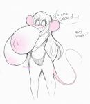  anthro areola big_breasts breasts clothed clothing embarrassed eyewear female glasses hi_res huge_breasts hyper hyper_breasts inverted_nipples lunarclaws mammal mouse murid murine nipples panties rodent solo speech_bubble text topless underwear 