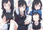  bangs black_hair blue_skirt blue_vest blush braid collared_shirt commentary_request dual_persona glasses grey_eyes kitahara_tomoe_(kitahara_koubou) long_hair looking_at_viewer love_live! love_live!_nijigasaki_high_school_idol_club low_twin_braids low_twintails miniskirt multiple_views nakagawa_nana neck_ribbon nijigasaki_academy_uniform plaid plaid_skirt pleated_skirt red_neckwear ribbon school_uniform semi-rimless_eyewear shirt short_sleeves skirt summer_uniform sweat swept_bangs translation_request twin_braids twintails vest white_shirt white_skirt yuuki_setsuna_(love_live!) 