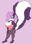  absurd_res anthro big_breasts bottomwear breasts clothing female fifi_la_fume hair hair_over_eye hi_res looking_at_viewer mammal mephitid one_eye_obstructed pants skunk solo solratic tight_bottomwear tight_clothing tight_pants tiny_toon_adventures warner_brothers 