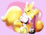  4:3 bedroom_eyes big_breasts breasts chest_tuft digimon digimon_(species) female hand_on_breast hi_res looking_at_viewer narrowed_eyes renamon seductive sitting solo solratic tuft 