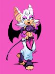  2020 3_toes absurd_res anthro chiropteran cosplay crossover crossover_cosplay english_text eyeshadow female green_eyes hand_on_hip hi_res juri_han makeup mammal midriff pink_background pink_eyeshadow rouge_the_bat scottytheman simple_background solo sonic_the_hedgehog_(series) text toes 