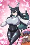  &lt;3 &lt;3_background &lt;3_eyes animal_humanoid anthro arms_out big_breasts black_hair bodysuit breasts brown_body brown_fur canid canid_humanoid canine canine_humanoid canis clothed clothing cutaway domestic_dog duo ear_piercing female fox_humanoid freddie_(gundam_build_divers_re:rise) fur green_body green_eyes green_fur gundam gundam_build_divers_re:rise hair hat headgear headwear hi_res hotsaurus huge_breasts humanoid kemono male mammal mammal_humanoid may_(gundam_build_divers_re:rise) navel_outline nipple_outline ogling open_mouth open_smile piercing pose skinsuit smile spread_arms tight_clothing tongue tongue_out 