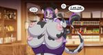  angry anthro areola big_breasts bovid bovine breasts cattle ear_piercing ear_ring english_text female horn mammal manager mastergodai multi_breast nipple_piercing nipples piercing solo speech_bubble store text 