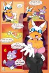  2:3 absurd_res anthro big_breasts blaze_the_cat blush bodily_fluids breasts chiropteran clothed clothing comic domestic_cat duo english_text felid feline felis female female/female fur gold_(metal) gold_jewelry hi_res jewelry mammal money purple_body purple_fur rouge_the_bat sonic_the_hedgehog_(series) sweat text tinydevilhorns 