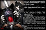 anthro bdsm bondage bound chastity_cage chastity_device clothing domestic_cat duo english_text felid feline felis forced gag gimp gimp_mask identity_swap kidnapping male male/male mammal mask mask_with_sex_toy musuko42 profanity rubber rubber_suit text visor 