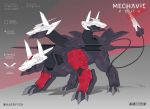  cerberus_(helltaker) character_name commission english_commentary english_text fusion gundam gundam_seed gundam_seed_c.e._73:_stargazer harryych helltaker highres kerberos_bucue_hound looking_to_the_side mecha mechanical_tail multiple_heads no_humans solo standing tail 