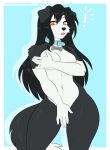  ! anthro black_body black_fur black_hair border_collie breasts canid canine canis collar collie collie_(mal-and-collie) covering covering_breasts covering_crotch covering_self domestic_dog female fluffy fluffy_tail fur hair herding_dog kitsunewaffles-chan long_hair looking_at_viewer mammal open_mouth pastoral_dog sheepdog solo surprise white_body white_fur wide_hips yellow_eyes 