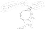  belly bethesda_softworks big_belly blush breasts butt dialogue felid female hand_on_stomach hose hose_in_mouth hose_inflation hyper hyper_belly inflation katia_managan khajiit liquid_inflation lustronomer mammal monochrome nipples prequel simple_background solo sound_effects speech_bubble standing text the_elder_scrolls thought_bubble video_games webcomic 