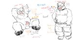  11768hoshi 16:9 anthro balls blush canid canine canis domestic_dog drawpile erection foreskin genitals hands_behind_head hi_res japanese_text male mammal moritaka musclegut nipples pawpads pecs penis sketch_page slightly_chubby solo text tokyo_afterschool_summoners video_games widescreen 