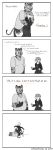  absurd_res angry anthro black_and_white canisfidelis clothing comic duo english_text felid hi_res hoodie hug humor kick lizard male male/male mammal monochrome pantherine reptile scalie text tiger topwear 