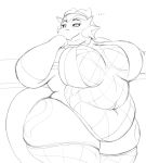  ... 2020 belly big_breasts black_and_white breasts clothing dragon eyebrows eyelashes fishnet hand_on_snout hi_res huge_thighs legwear looking_aside mcnasty monochrome obese overweight raised_eyebrow sketch small_waist squish thick_arms thick_thighs thigh_highs thigh_squish unknown_character 